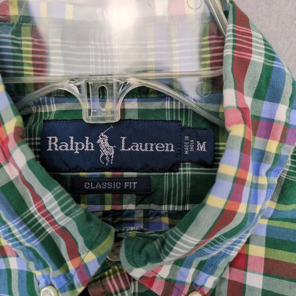 Vtg Ralph Lauren Classic Fit Men's M Green Plaid Button Down Shirt Short Sleeve - Picture 3 of 6